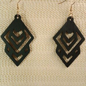 BOHO BLACK WOODEN Bohemian Drop Laser Cut 3.5" Earrings